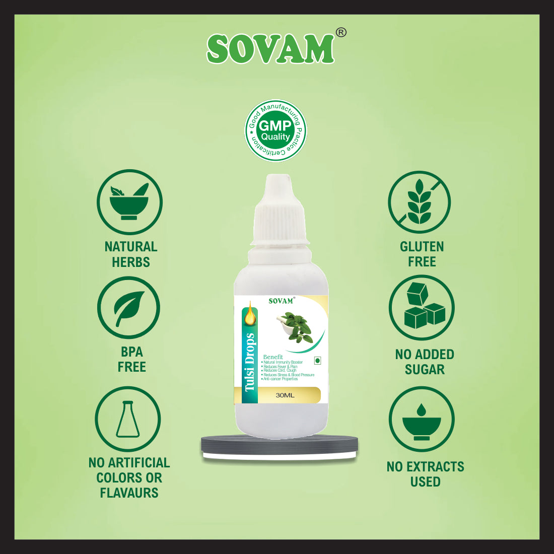 Sovam Tulsi Drops Pure Herbs Used 30Ml