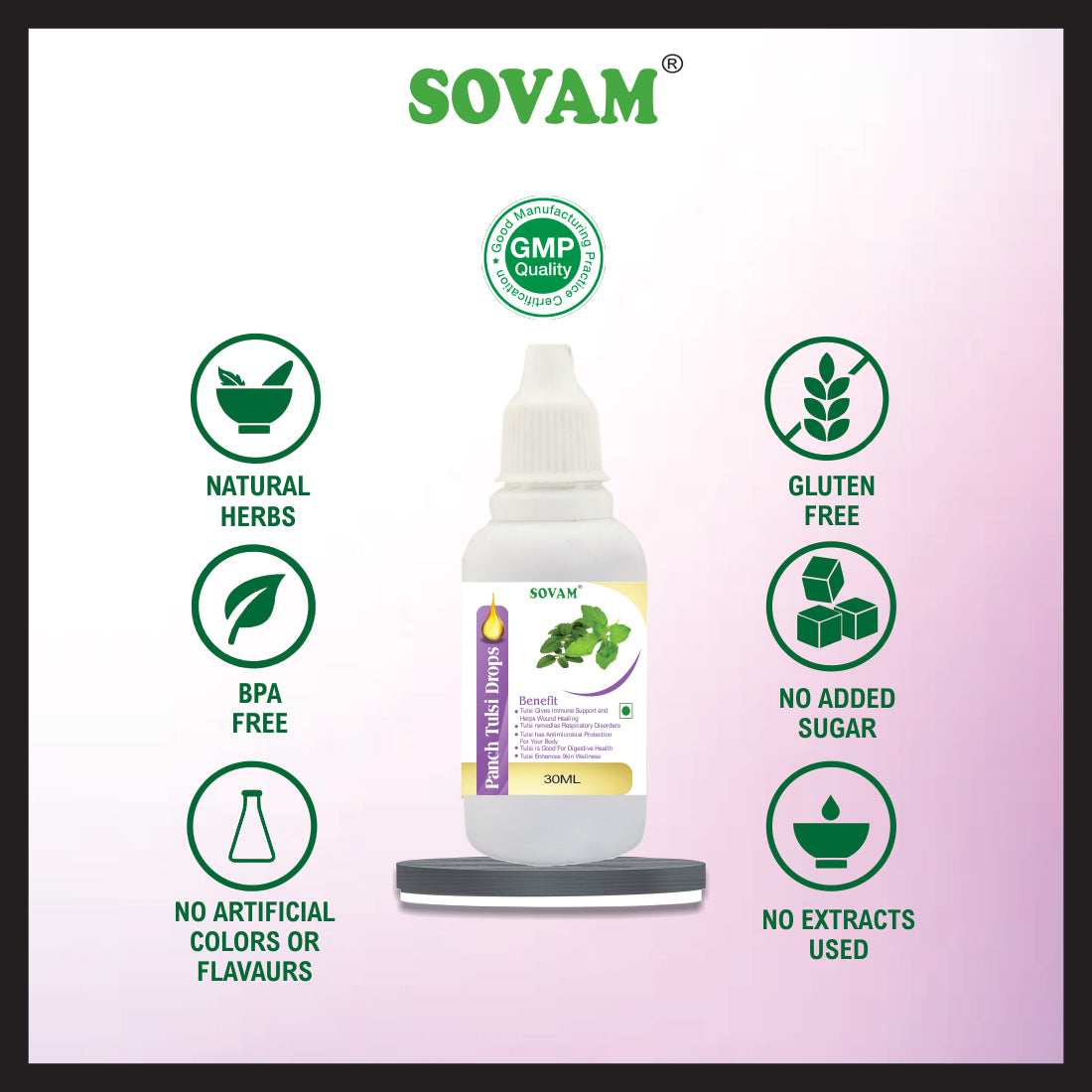 Sovam Pure Herbs Used Panch Tulsi Drops 30 Ml