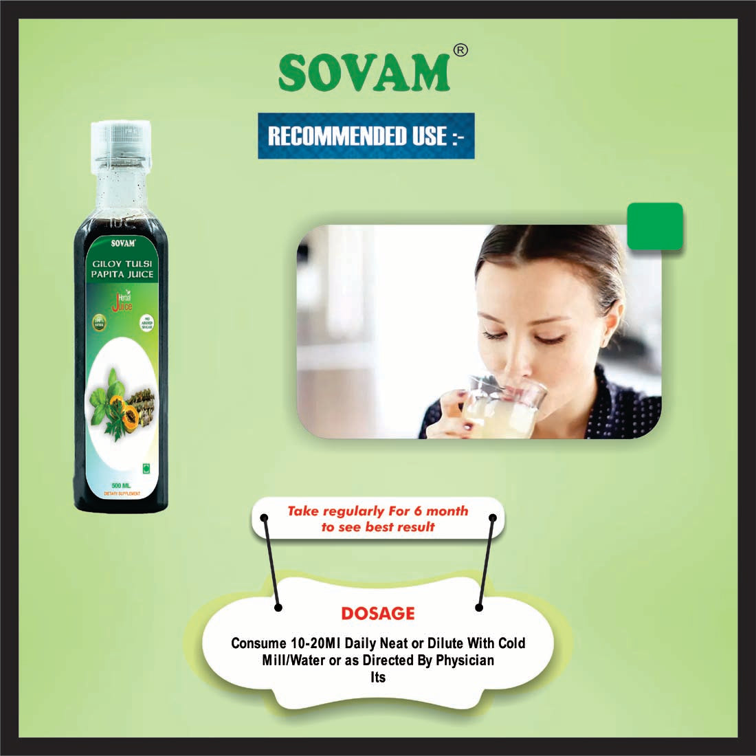 Sovam Giloy Tulsi Papita 500ml Juice