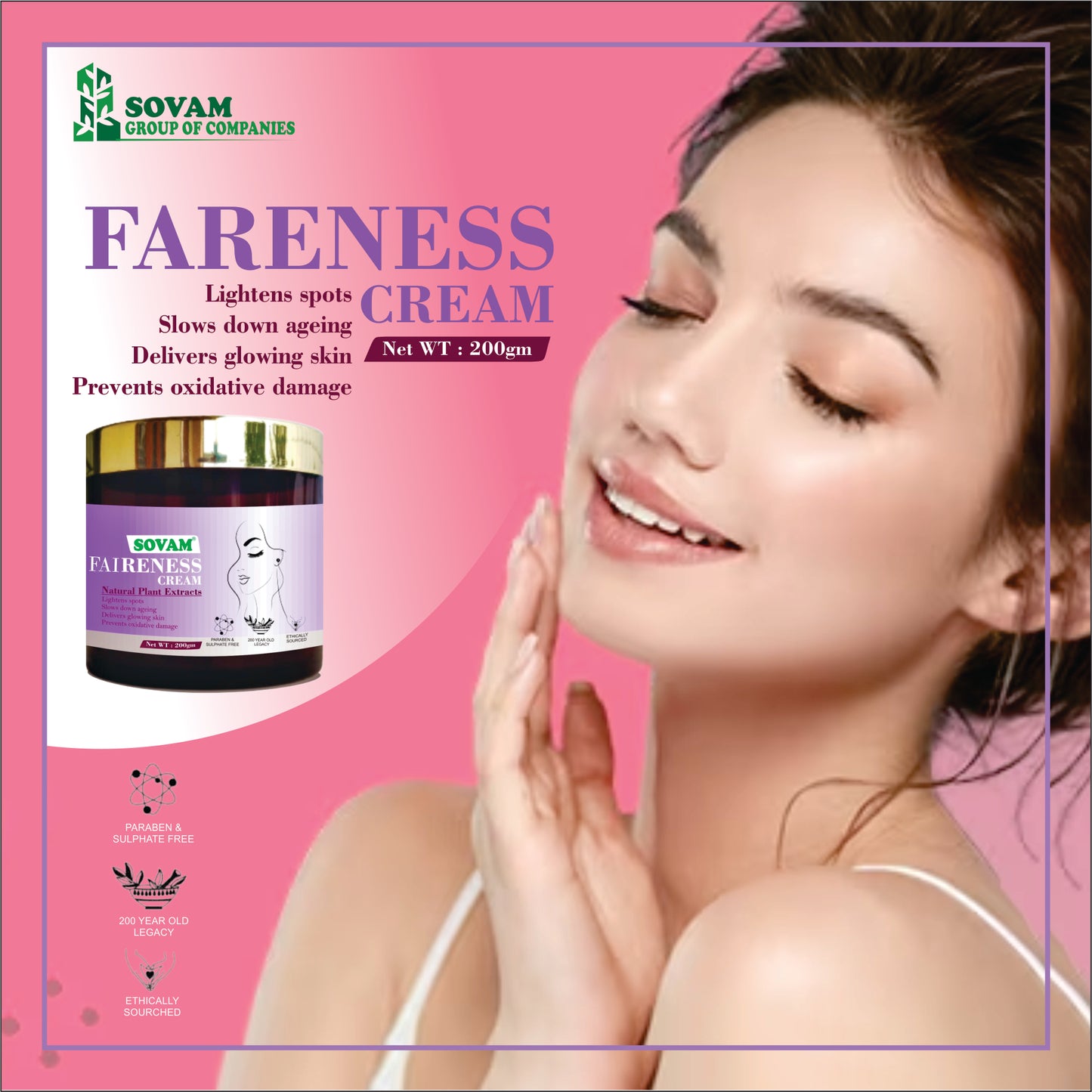 Sovam Natural Plant Extracts Herbal Fairness Cream for Skin improvement 200gm