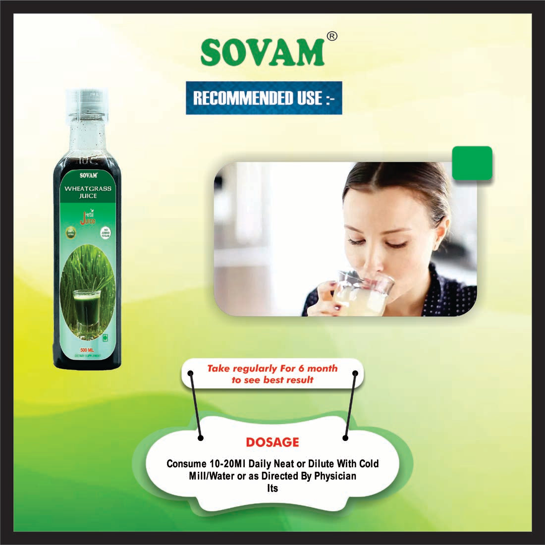 Sovam Wheatgrass Juice 500ml | Pure, Natural And Ayurvedic For Detoxification | Digestive System