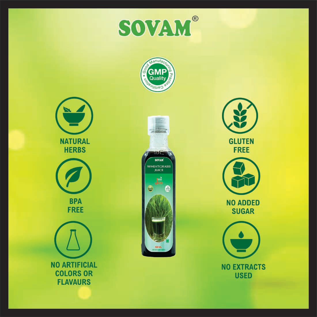 Sovam Wheatgrass Juice 500ml | Pure, Natural And Ayurvedic For Detoxification | Digestive System