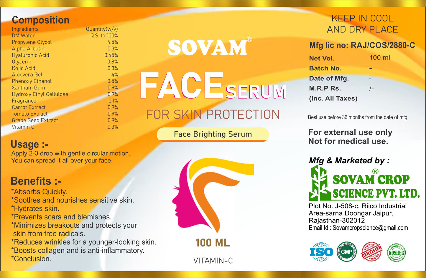 FACE SERUM  WITH VITAMIN C 100ML